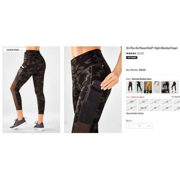 Fabletics Powerhold Capri Leggings Size XS Camo Mesh Panel Pocket High Waisted - Picture 2 of 10